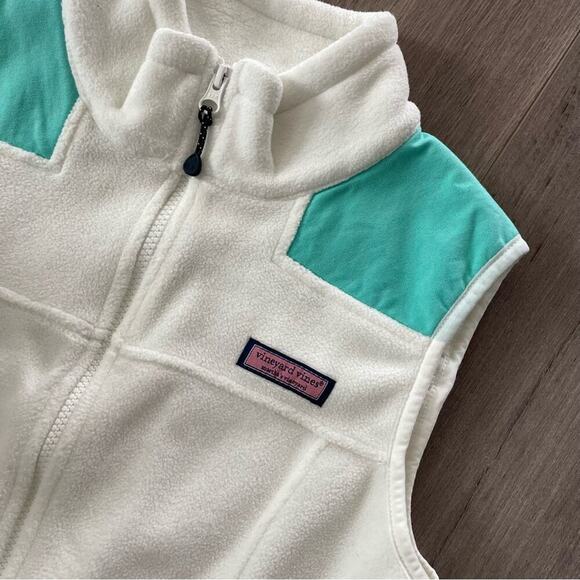 Vineyard Vines White & Tiffany Blue Fleece Vest - Picture 2 of 4